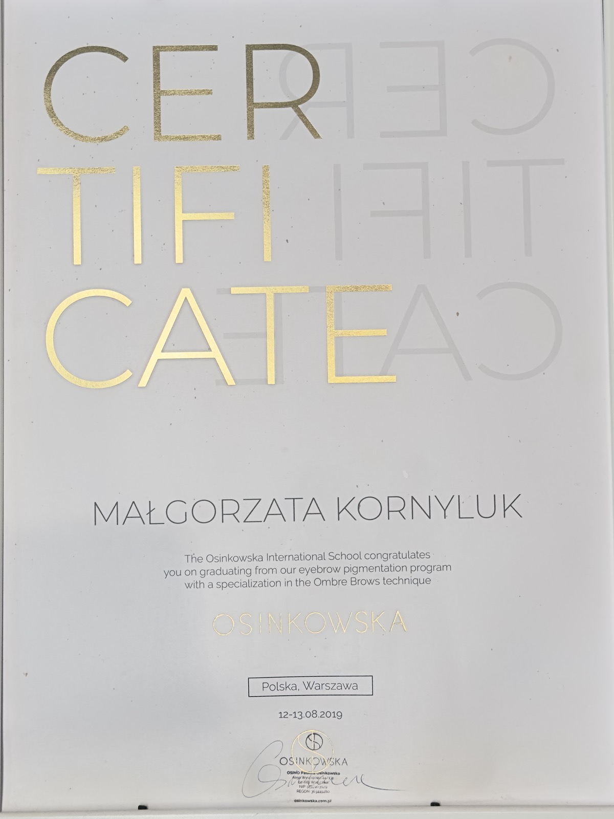 Sertifikat – permanent make-up – Makia på Majorstuen i Oslo